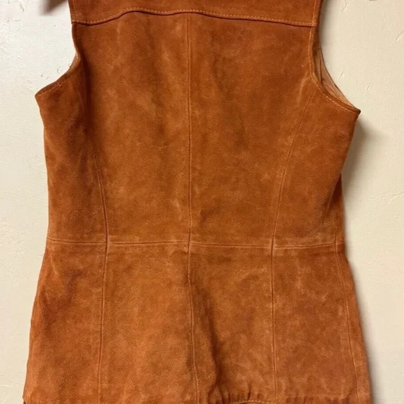 Vintage “The Tannery” Montgomery Ward Brown Suede Leather 70’s 60’s Fringe Vest - Picture 2 of 16